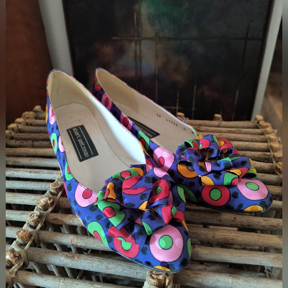 Vintage Stuart Weitzman Colorful Patterned Women's Flats 80s Size 8